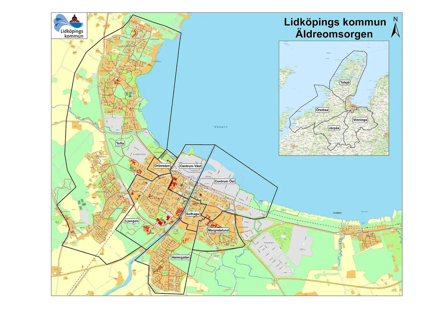 Karta över äldreomsorgen i Lidköpings kommun