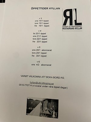 Öppettider Restaurang Hyllan